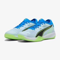 Zapatillas balonmano Puma Eliminate Nitro SQD 4 azul y verde front