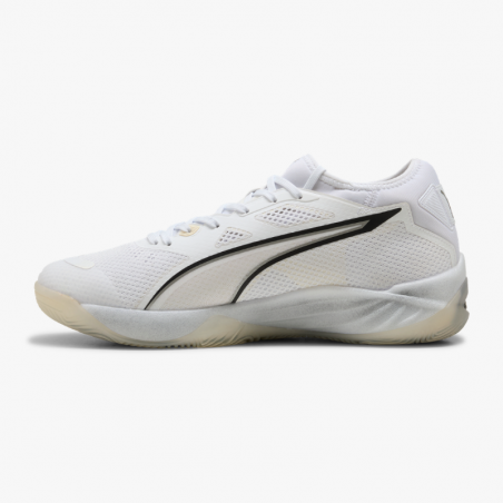 Zapatillas balonmano Puma Eliminate Nitro SQD 4 blanco y negro left